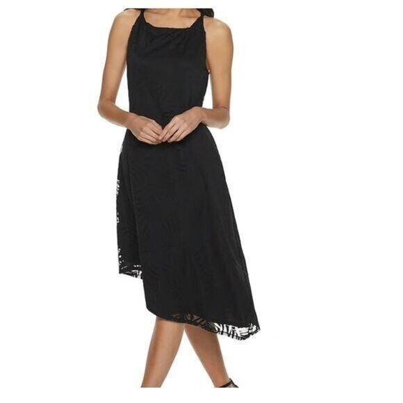Jennifer Lopez Dress Womens Large NWT Asymmetrical Burnout LIned Mineral Black - Picture 1 of 13